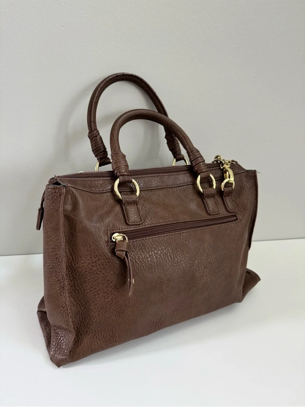 Olivia + Joy Stitched Brown Shoulder Bag with Detachable Gold Chain Strap